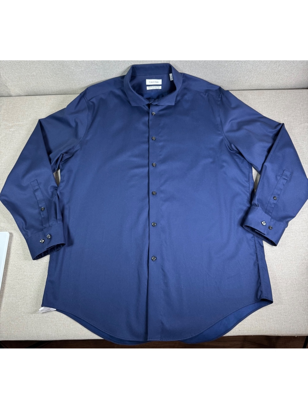 Calvin Klein Men's Slim Fit Infinite Wrinkle Free Stretch Dress Shirt, Navy Blue
